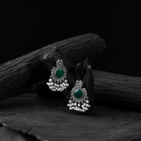 Green - saanjh bela mayura oxidised earrings - handcrafted