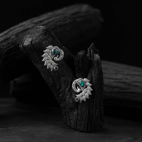 Green - saanjh bela mayuri oxidised earrings - handcrafted
