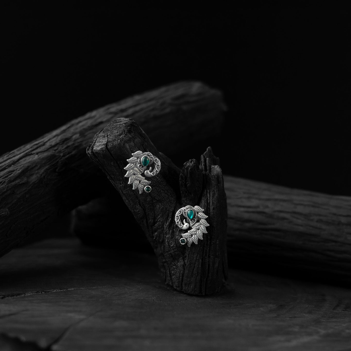 Green - saanjh bela mayuri oxidised earrings - handcrafted