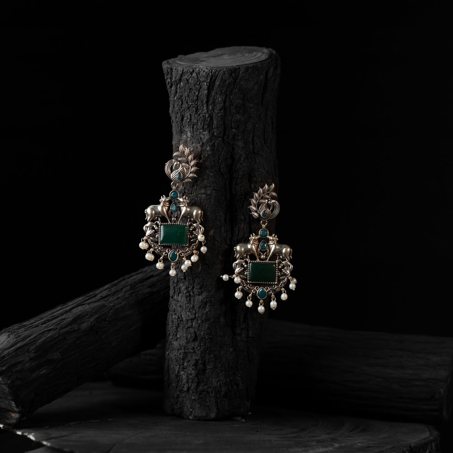 Green - saanjh bela nandi chandbali oxidised earrings