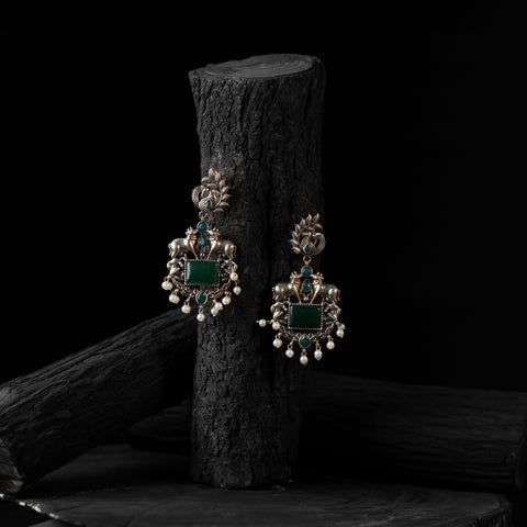 Green - saanjh bela nandi chandbali oxidised earrings