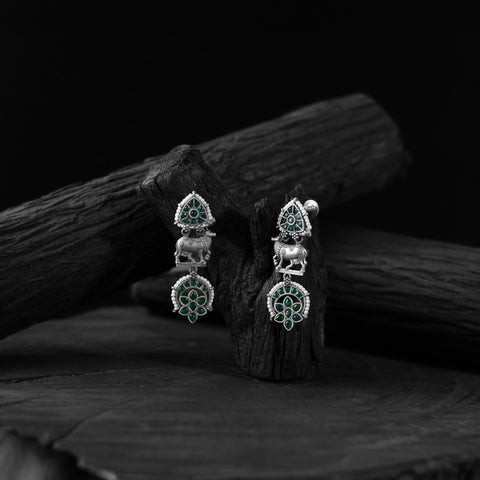 Green - saanjh bela nandi oxidised earrings - handcrafted