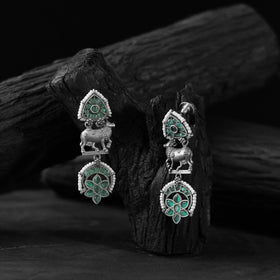 Green - saanjh bela nandi oxidised earrings - handcrafted