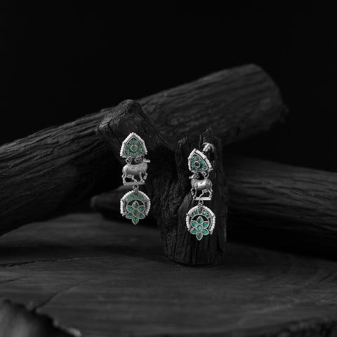 Green - saanjh bela nandi oxidised earrings - handcrafted