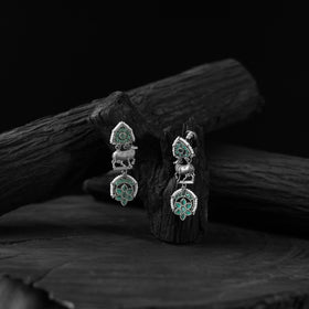 Green - saanjh bela nandi oxidised earrings - handcrafted
