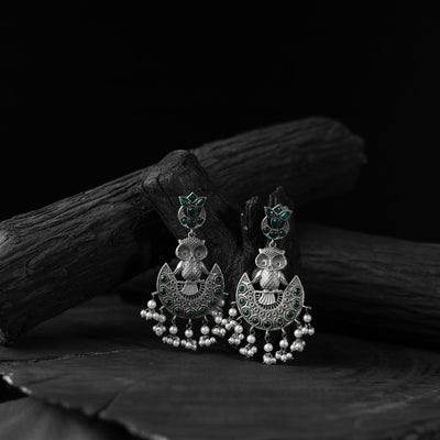 Green - saanjh bela owl oxidised earrings - handcrafted