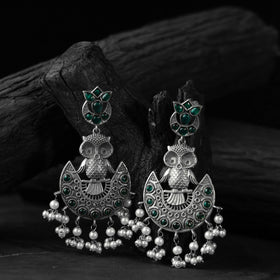 Green - saanjh bela owl oxidised earrings - handcrafted