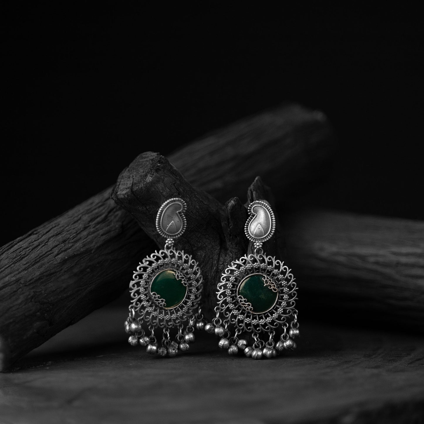 Green - saanjh bela oxidised earrings - handcrafted