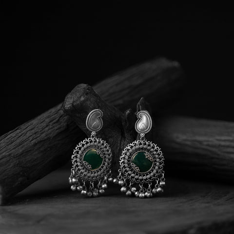 Green - saanjh bela oxidised earrings - handcrafted