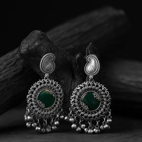Green - saanjh bela oxidised earrings - handcrafted