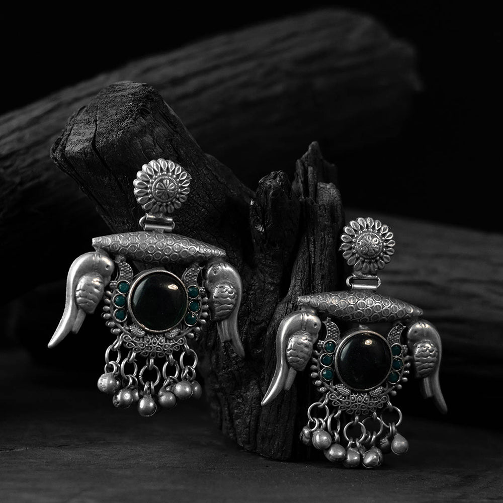 Green - saanjh bela parrot & bloom oxidised earrings