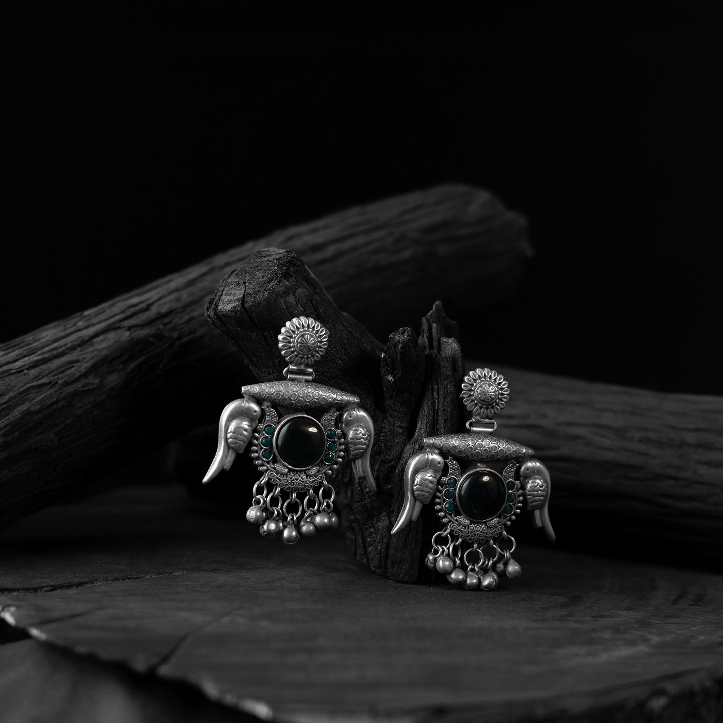 Green - saanjh bela parrot & bloom oxidised earrings