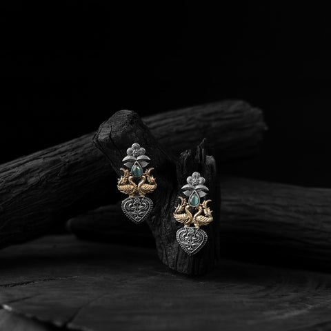 Green - saanjh bela peacock motif chandbali oxidised