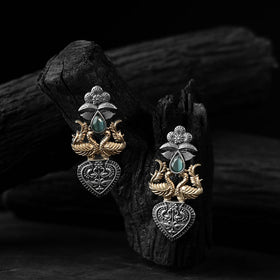 Green - saanjh bela peacock motif chandbali oxidised