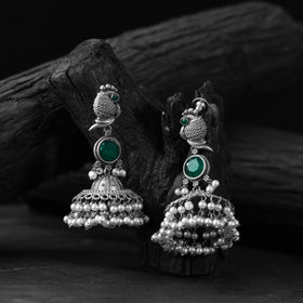 Green - saanjh bela peacock oxidised earrings - handcrafted