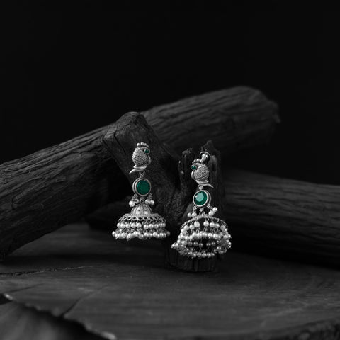 Green - saanjh bela peacock oxidised earrings - handcrafted