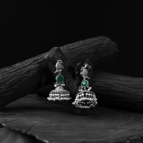 Green - saanjh bela peacock oxidised earrings - handcrafted