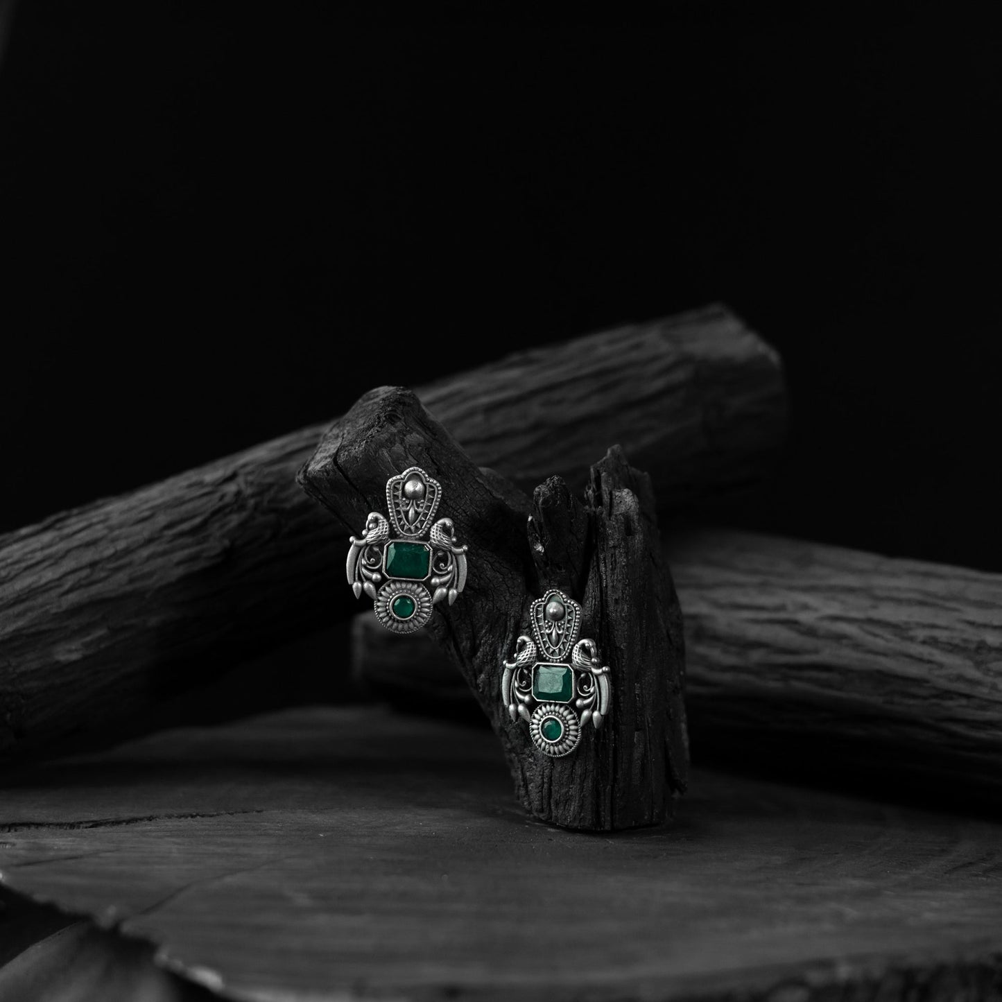 Green - saanjh bela peacock oxidised earrings - handcrafted