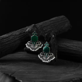 Green - saanjh bela peacock oxidised earrings - handcrafted