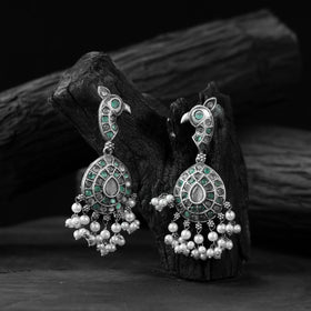 Green - saanjh bela peacock oxidised earrings - handcrafted