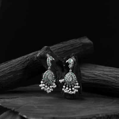 Green - saanjh bela peacock oxidised earrings - handcrafted