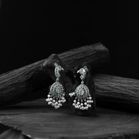 Green - saanjh bela peacock oxidised earrings - handcrafted