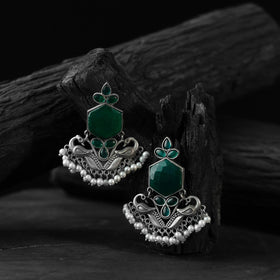 Green - saanjh bela peacock oxidised earrings - handcrafted