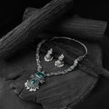 Green - saanjh bela peacock oxidised necklace set