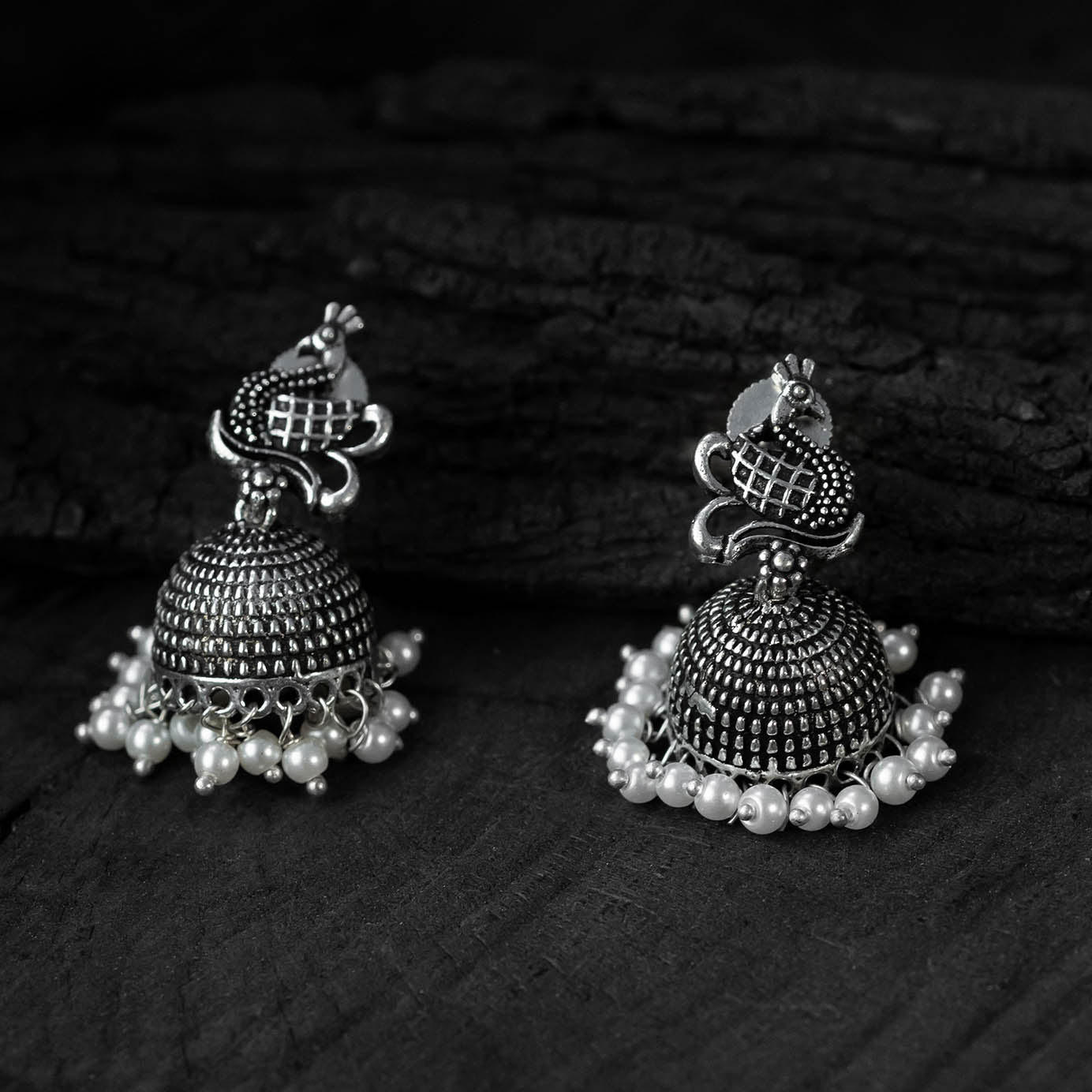 Green - saanjh bela peacock oxidised necklace set