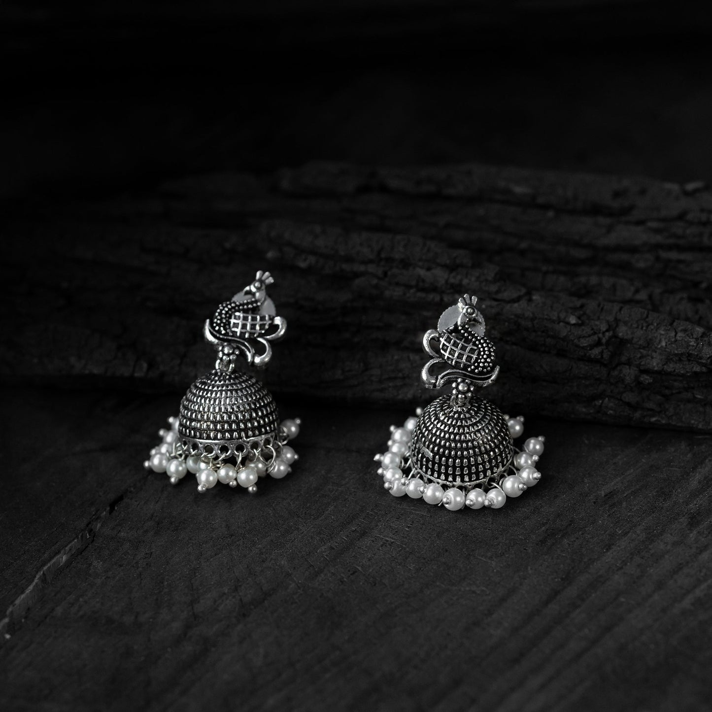 Green - saanjh bela peacock oxidised necklace set