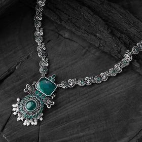 Green - saanjh bela peacock oxidised necklace set