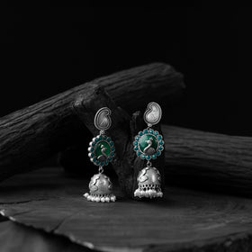 Green - saanjh bela peacock & paisley oxidised jhumka