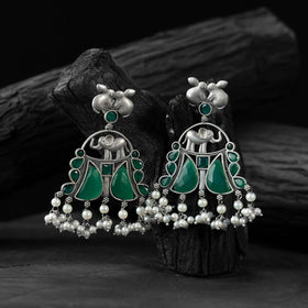 Green - saanjh bela rabbit & elephant oxidised earrings
