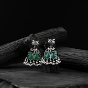 Green - saanjh bela rabbit & elephant oxidised earrings