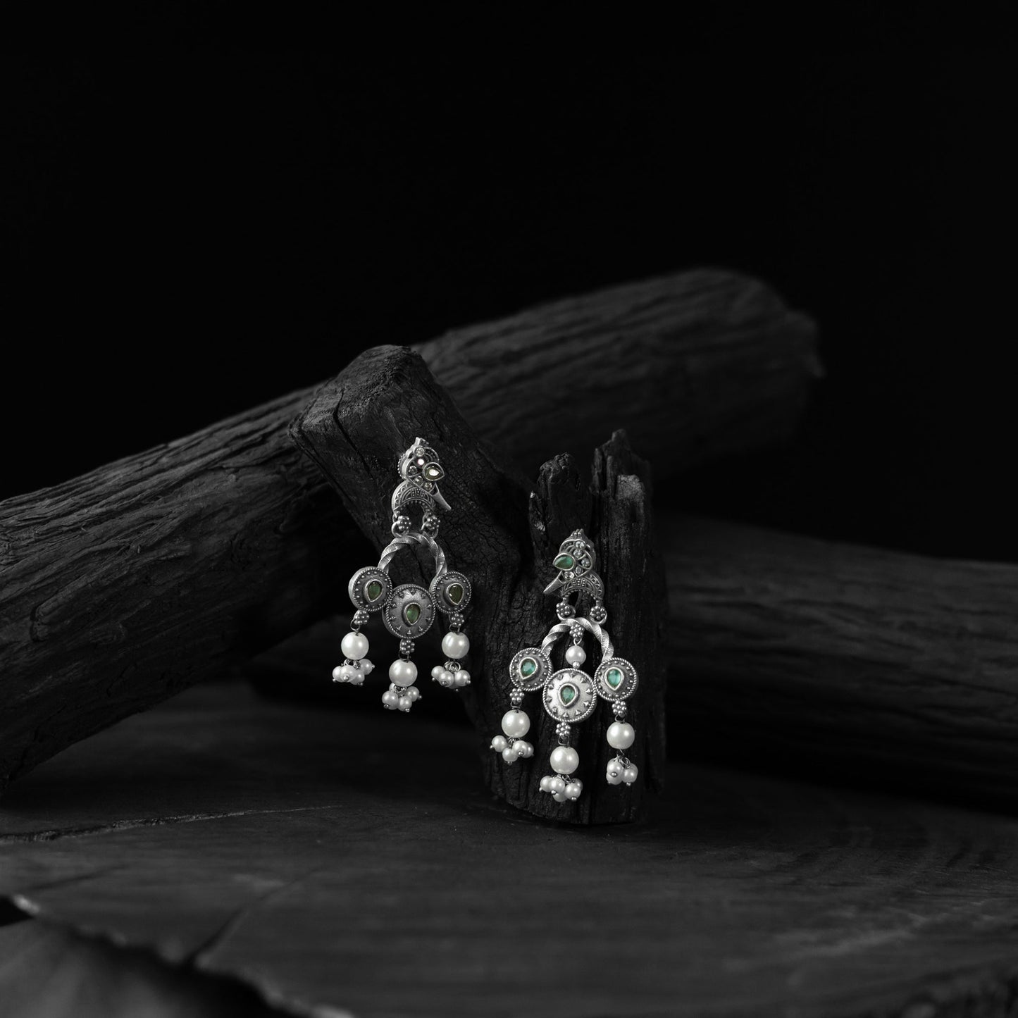 Green - saanjh bela sparrow oxidised earrings - handcrafted