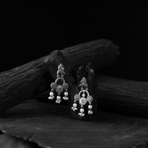 Green - saanjh bela sparrow oxidised earrings - handcrafted