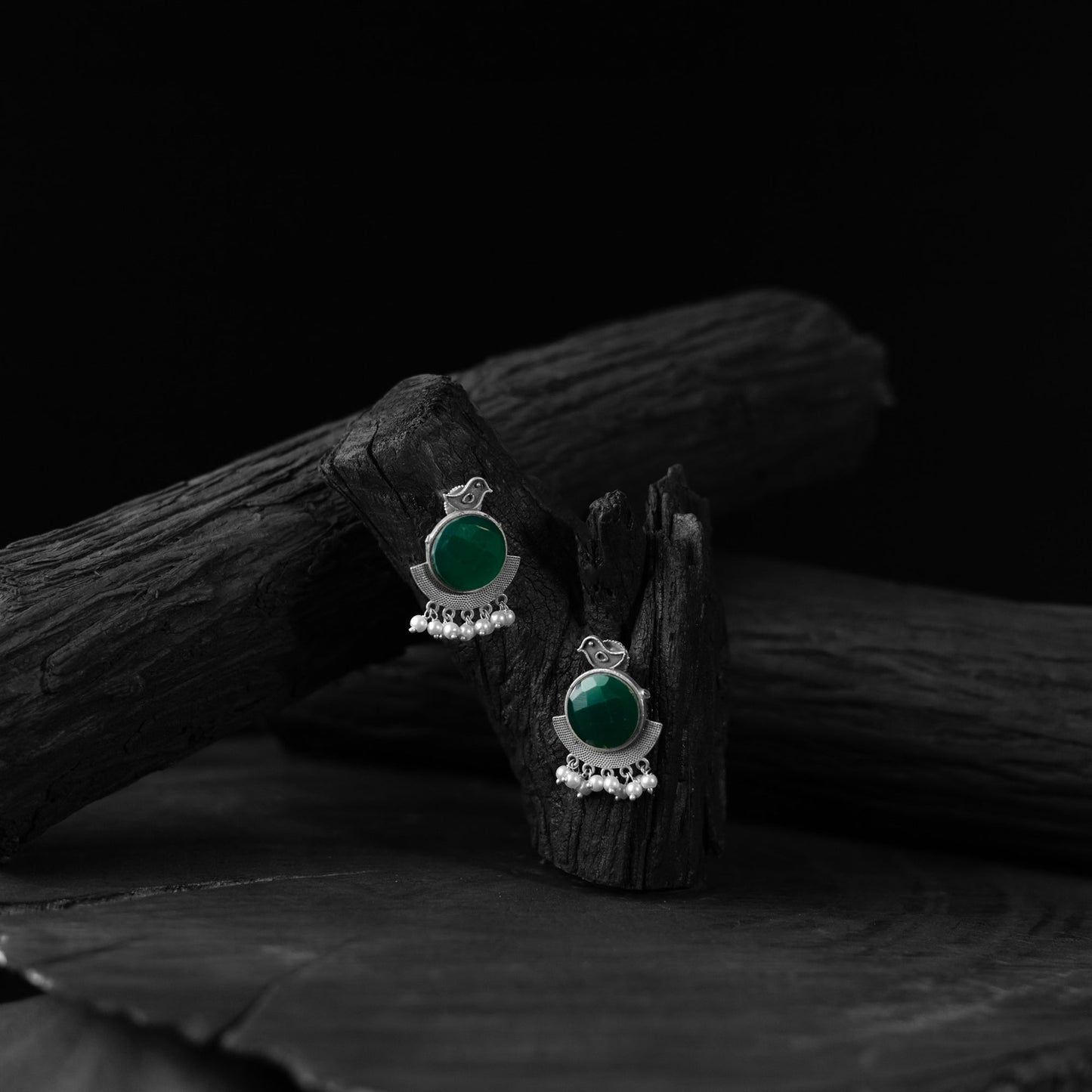 Green - saanjh bela sparrow oxidised earrings - handcrafted