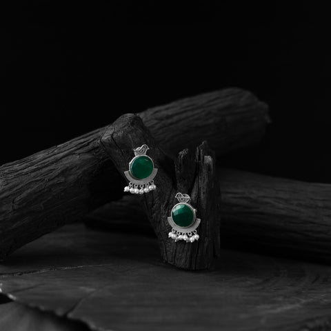 Green - saanjh bela sparrow oxidised earrings - handcrafted