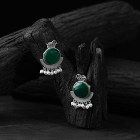 Green - saanjh bela sparrow oxidised earrings - handcrafted