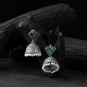 Green - saanjh bela square oxidised jhumka earrings