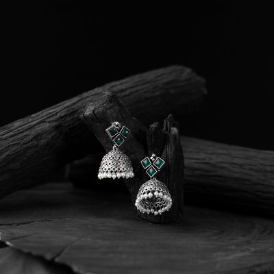 Green - saanjh bela square oxidised jhumka earrings