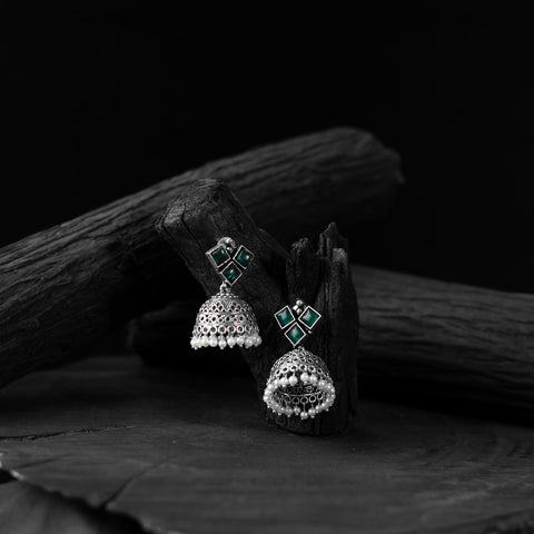 Green - saanjh bela square oxidised jhumka earrings