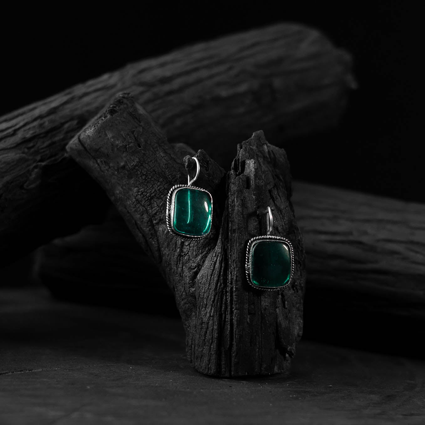 Green - saanjh bela square shape oxidised drop earrings