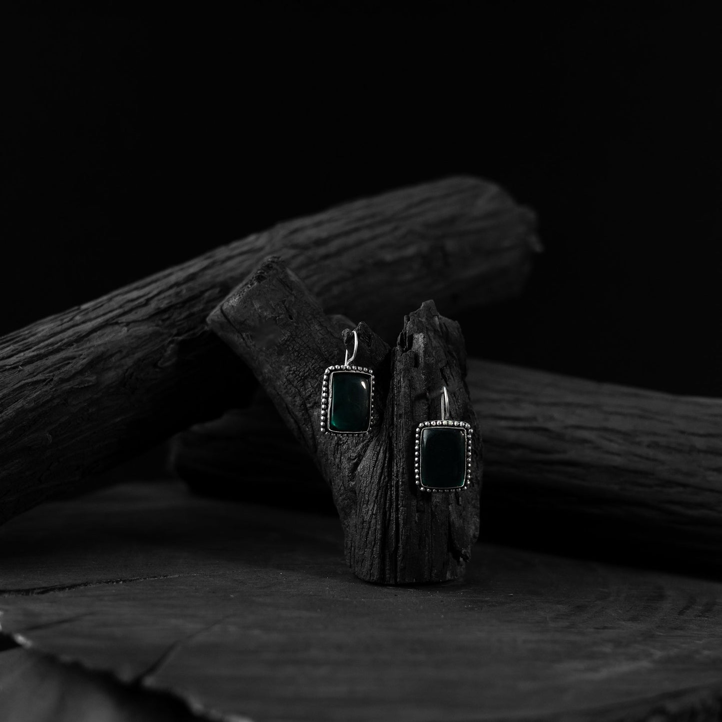 Green - saanjh bela square shape oxidised drop earrings