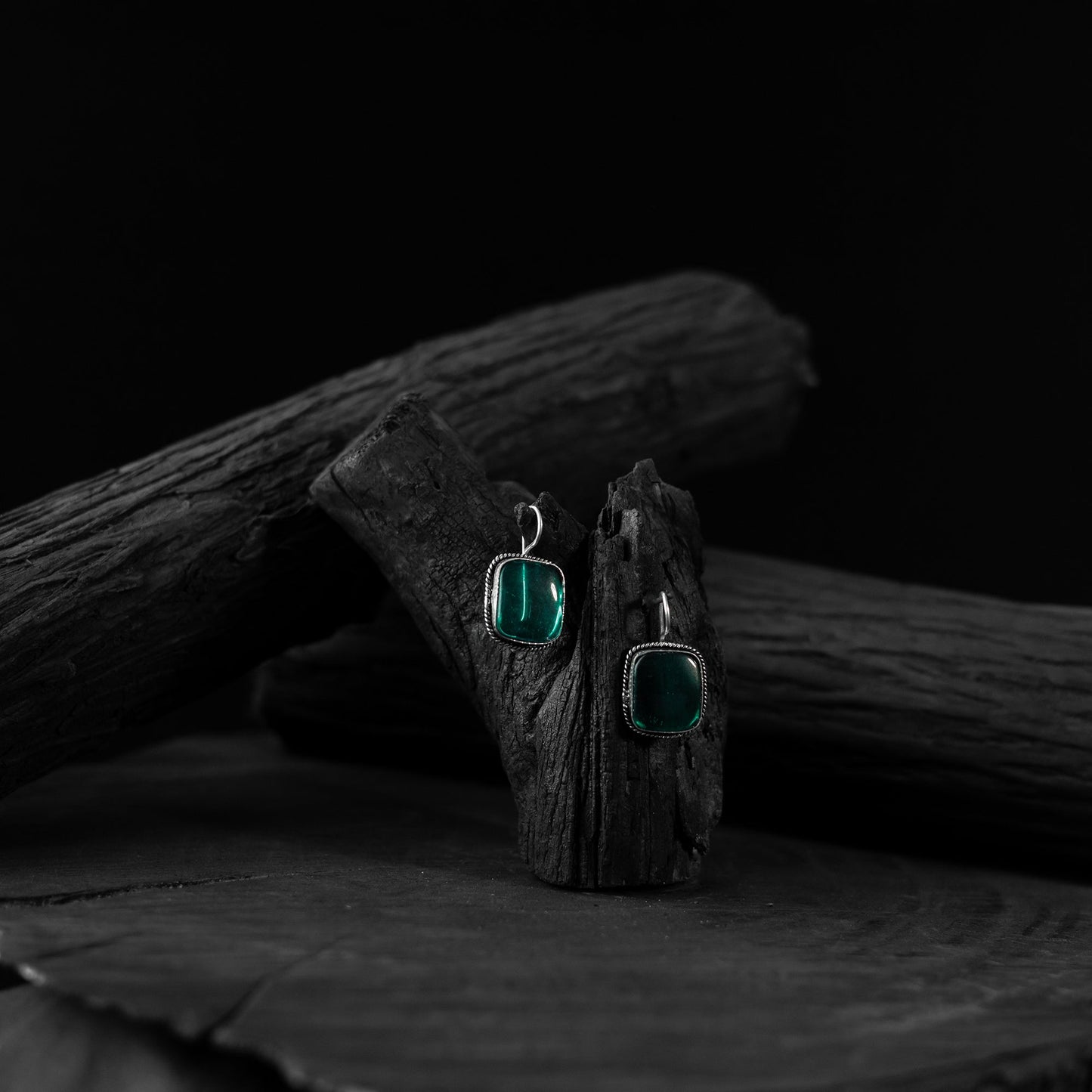 Green - saanjh bela square shape oxidised drop earrings