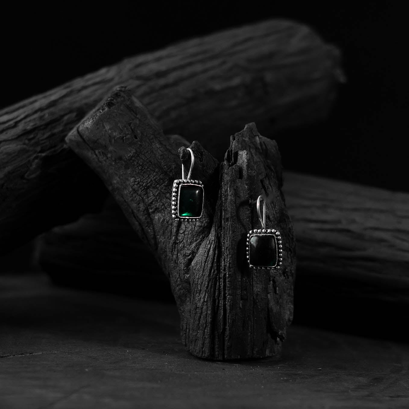 Green - saanjh bela square shape oxidised drop earrings