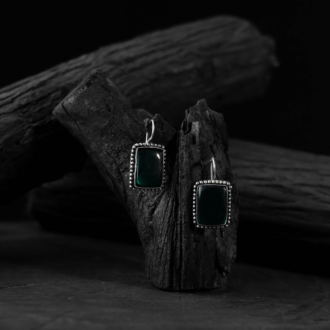 Green - saanjh bela square shape oxidised drop earrings