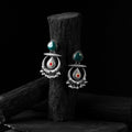 Green - saanjh bela stone chandbali oxidised earrings