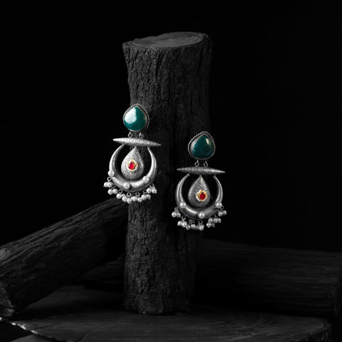 Green - saanjh bela stone chandbali oxidised earrings