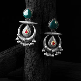 Green - saanjh bela stone chandbali oxidised earrings